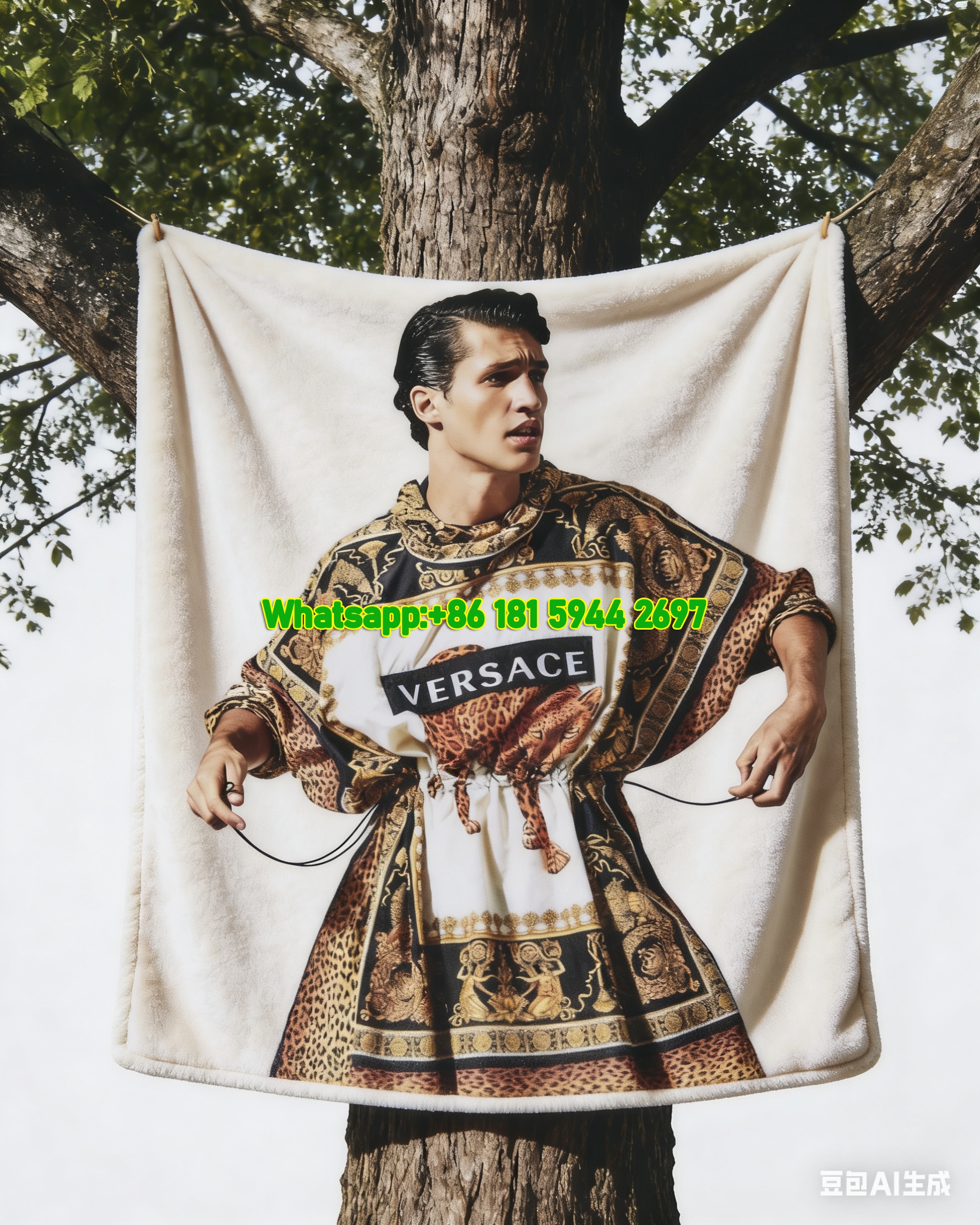 Versace Baroque Leopard Print Runway Fashion Flannel Throw Blanket in Black Gold and Brown IMG_1592